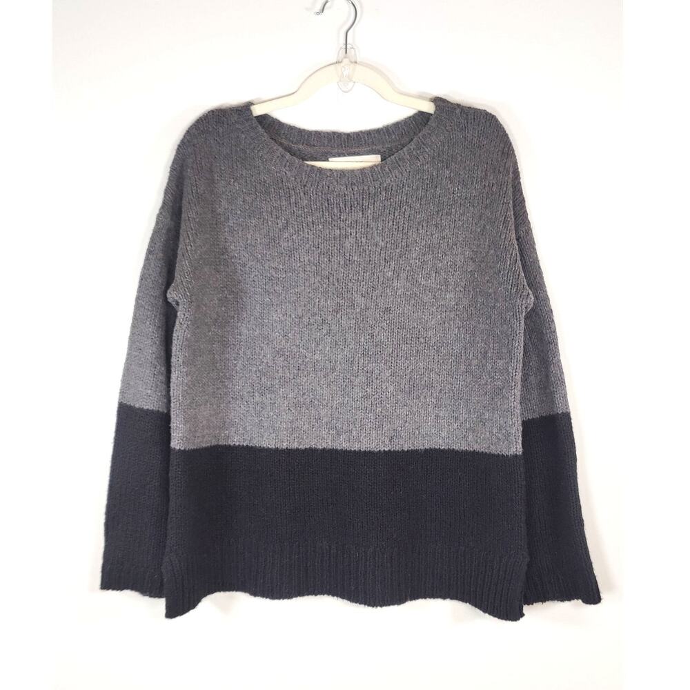 LOFT‎ Wool Blend Colorblock Crew Neck Sweater Gray Black Large
